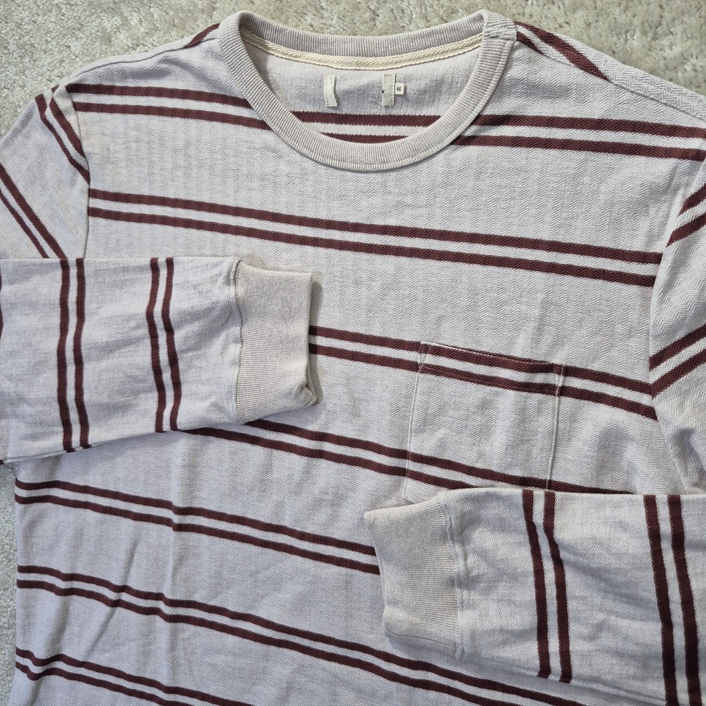 Taylor Stitch Colton Crewneck Sweater Beige Burgandy Stripe 46 2XL Preppy Luxury